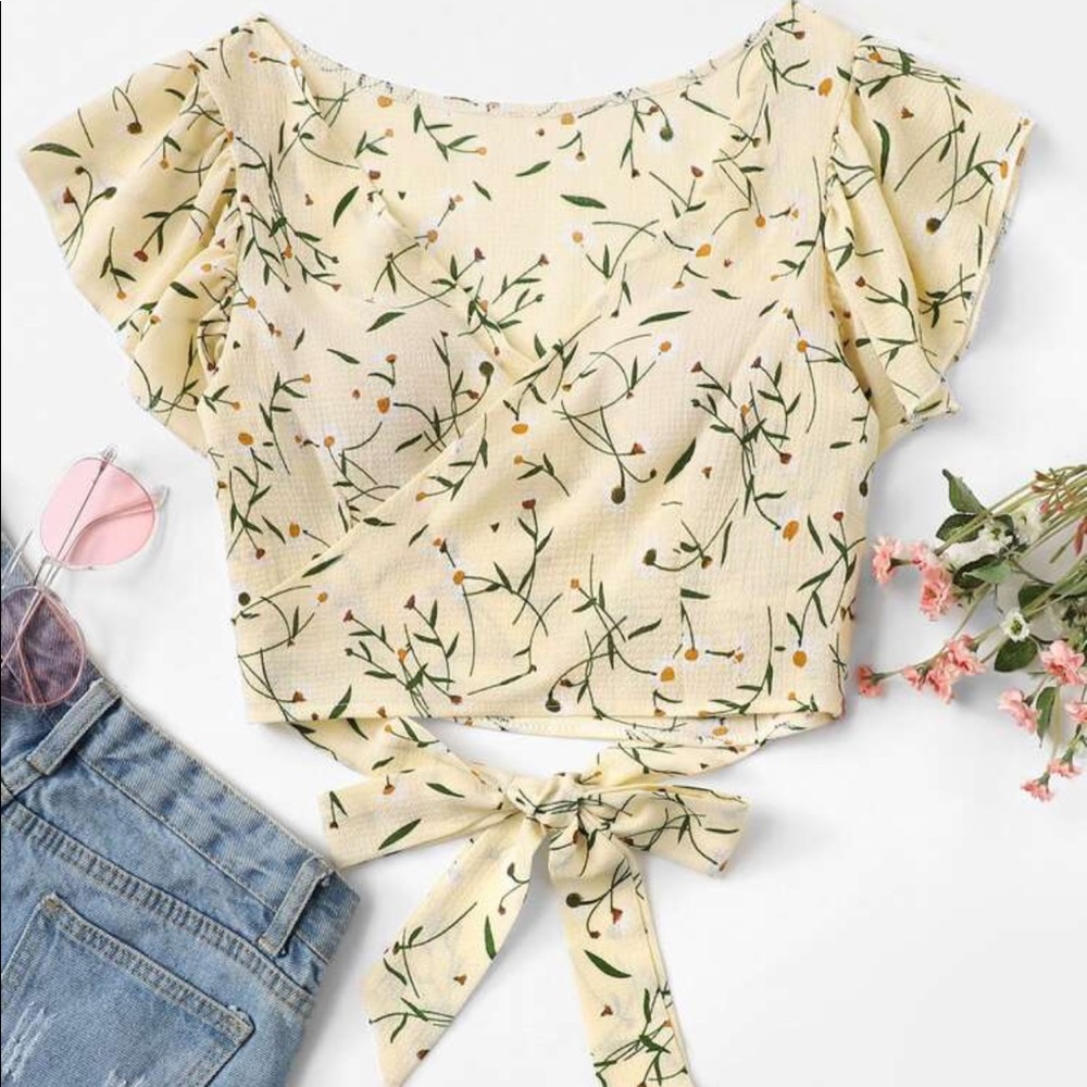 Ditsy Floral Self Tie Wrap Crop Top